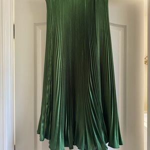 Satin pleated green skirt